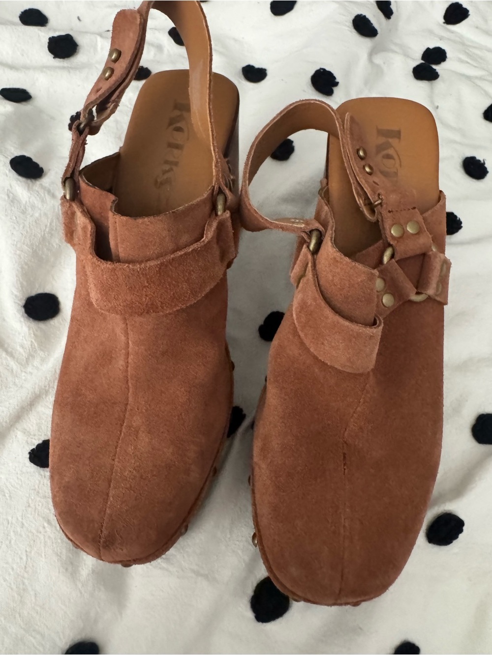 Kork-Ease Tan Suede Studded Clog Mules - Picture 2 of 5